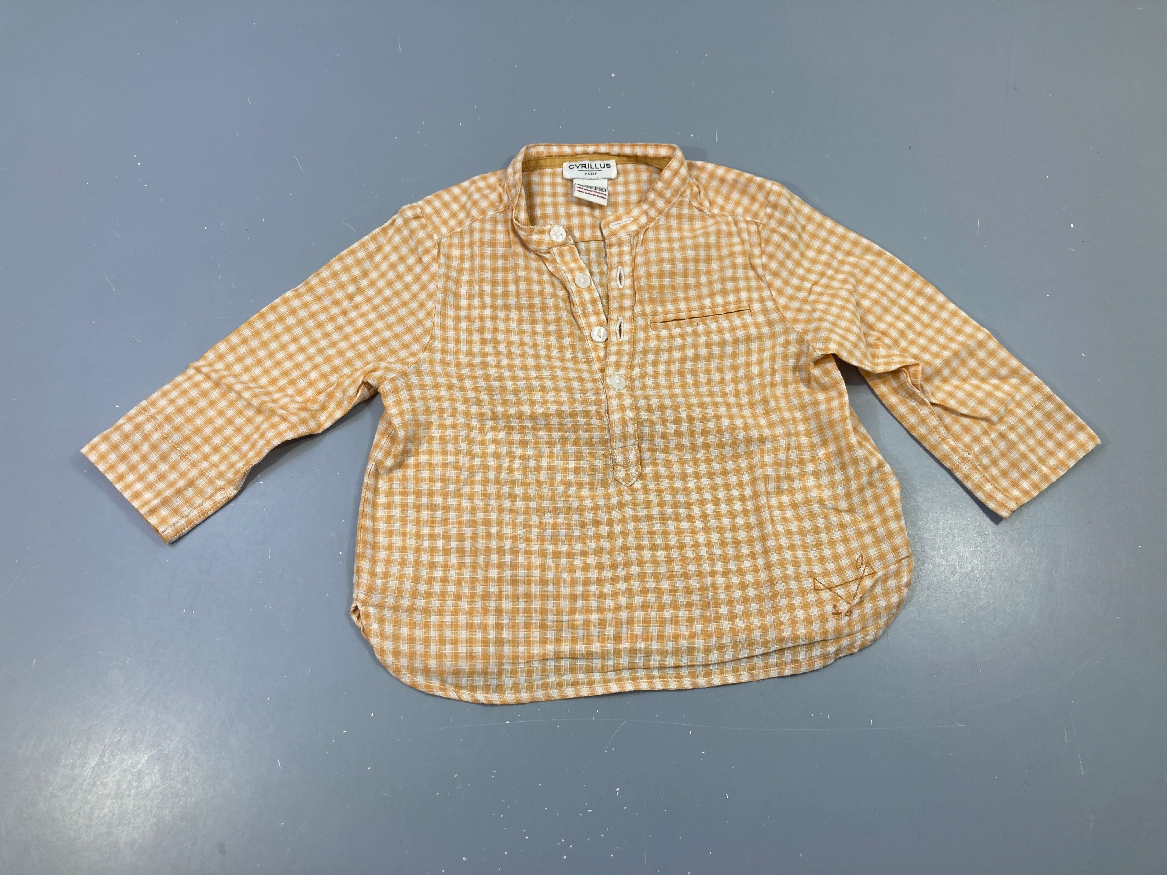 Chemise m.l à carreaux jaune-écru