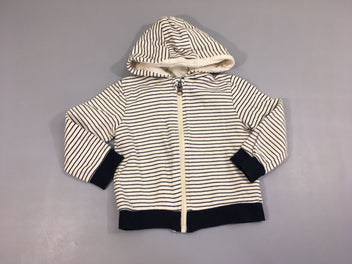 Sweat zippé à capuche blanc ligné bleu