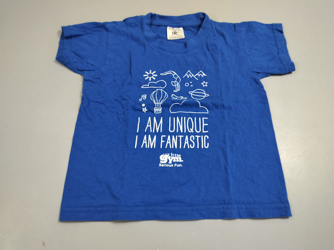 T-shirt m.c bleu, motifs blancs ( soleil, nuage,..." "i am unique,..."), moins cher chez Petit Kiwi