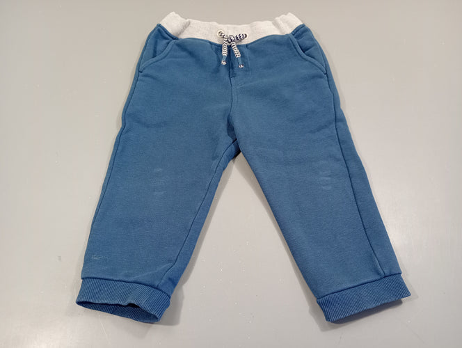 Pantalon molleton bleu, taille élastique grise, moins cher chez Petit Kiwi