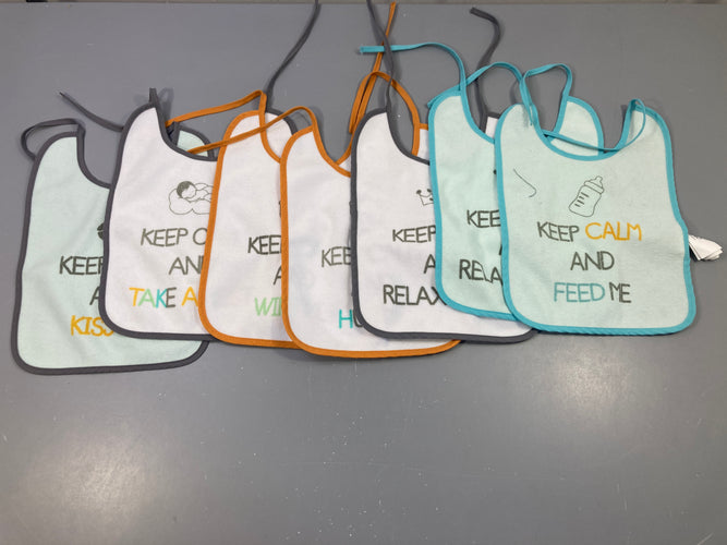 Lot de 7 bavoirs velours plastifié à l'arrière, blanc/blu/gris/jaune messages, moins cher chez Petit Kiwi