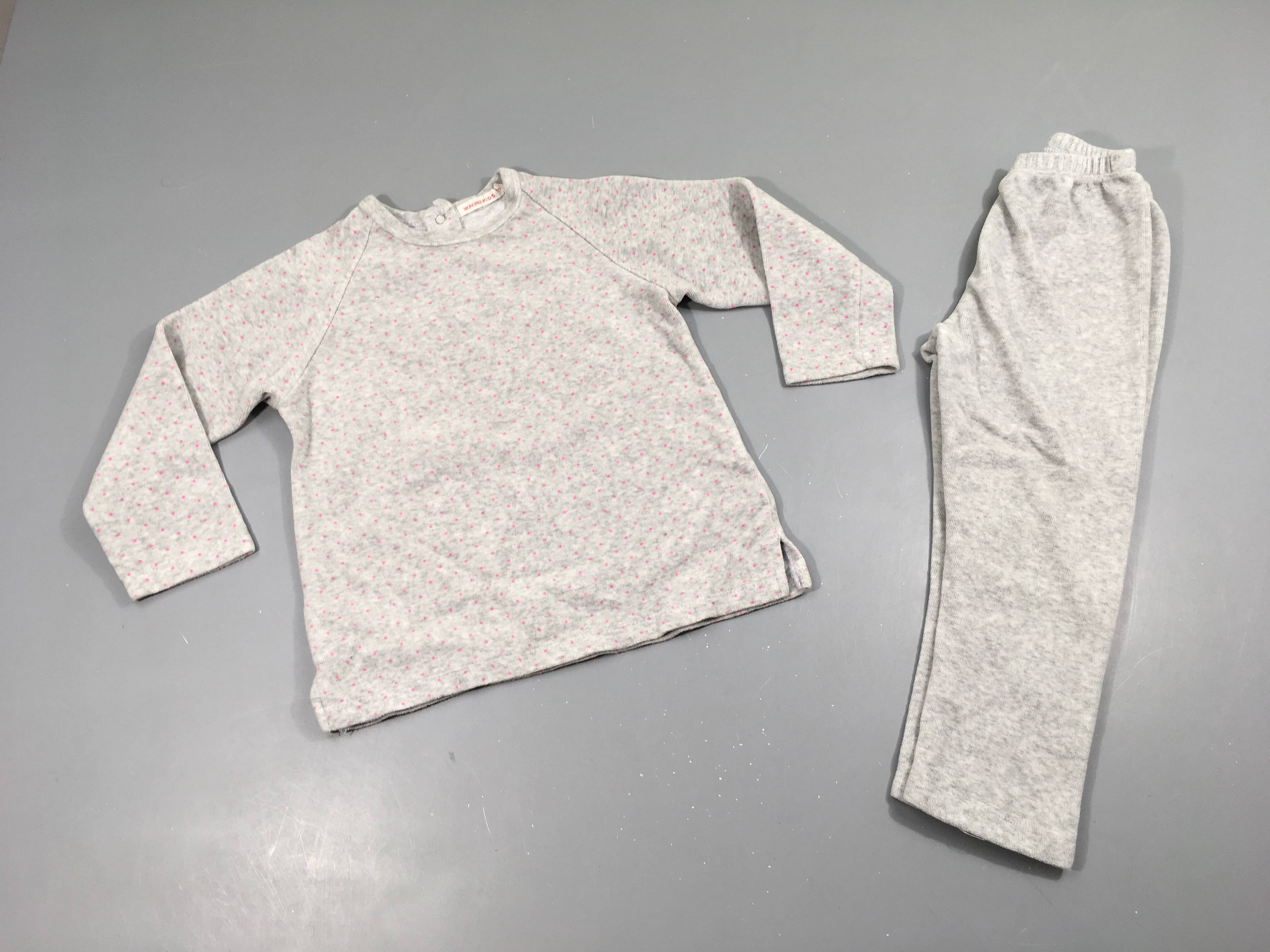 Pyjama velours gris pois roses