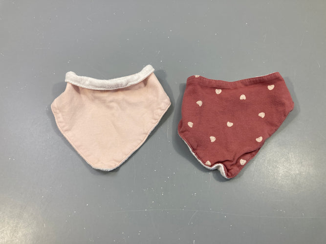 Lot de 2 bavoirs bandana rose/rose foncé, légèrement bouloché, moins cher chez Petit Kiwi