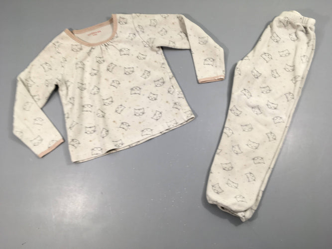Pyjama 2pcs velours gris chats -Bords bas manche gauche usé, moins cher chez Petit Kiwi