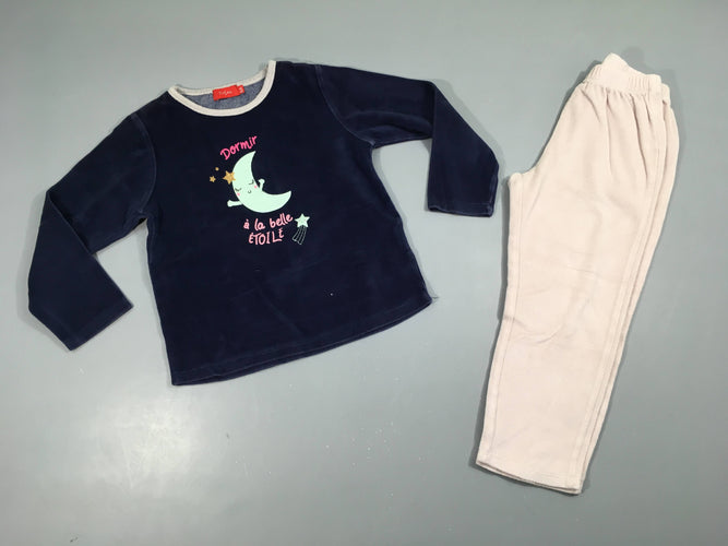 Pyjama 2pcs velours bleu foncé lune dormir, moins cher chez Petit Kiwi