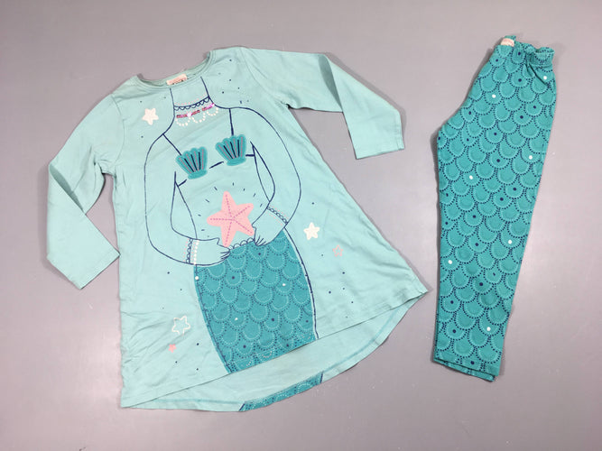 Pyjama 2pcs jersey turquoise Sirène, moins cher chez Petit Kiwi