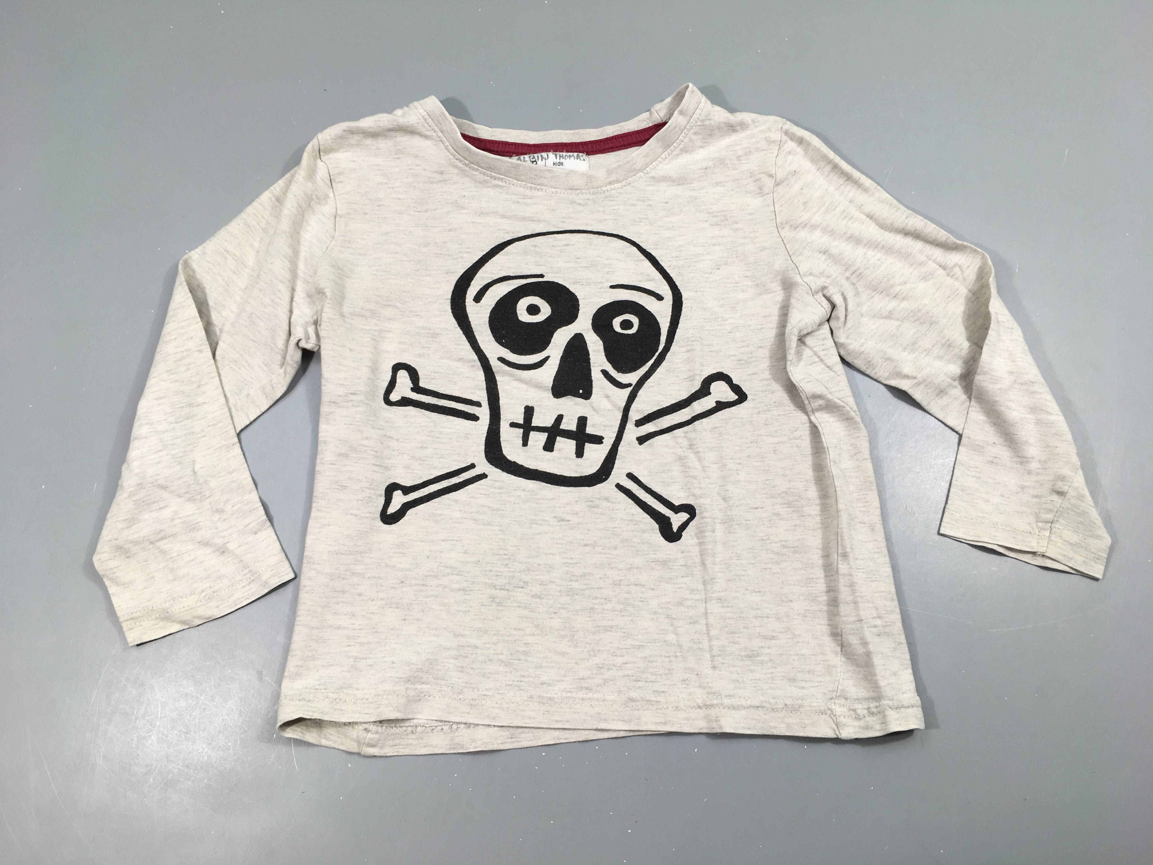 T-shirt m.l gris chiné tête squelette