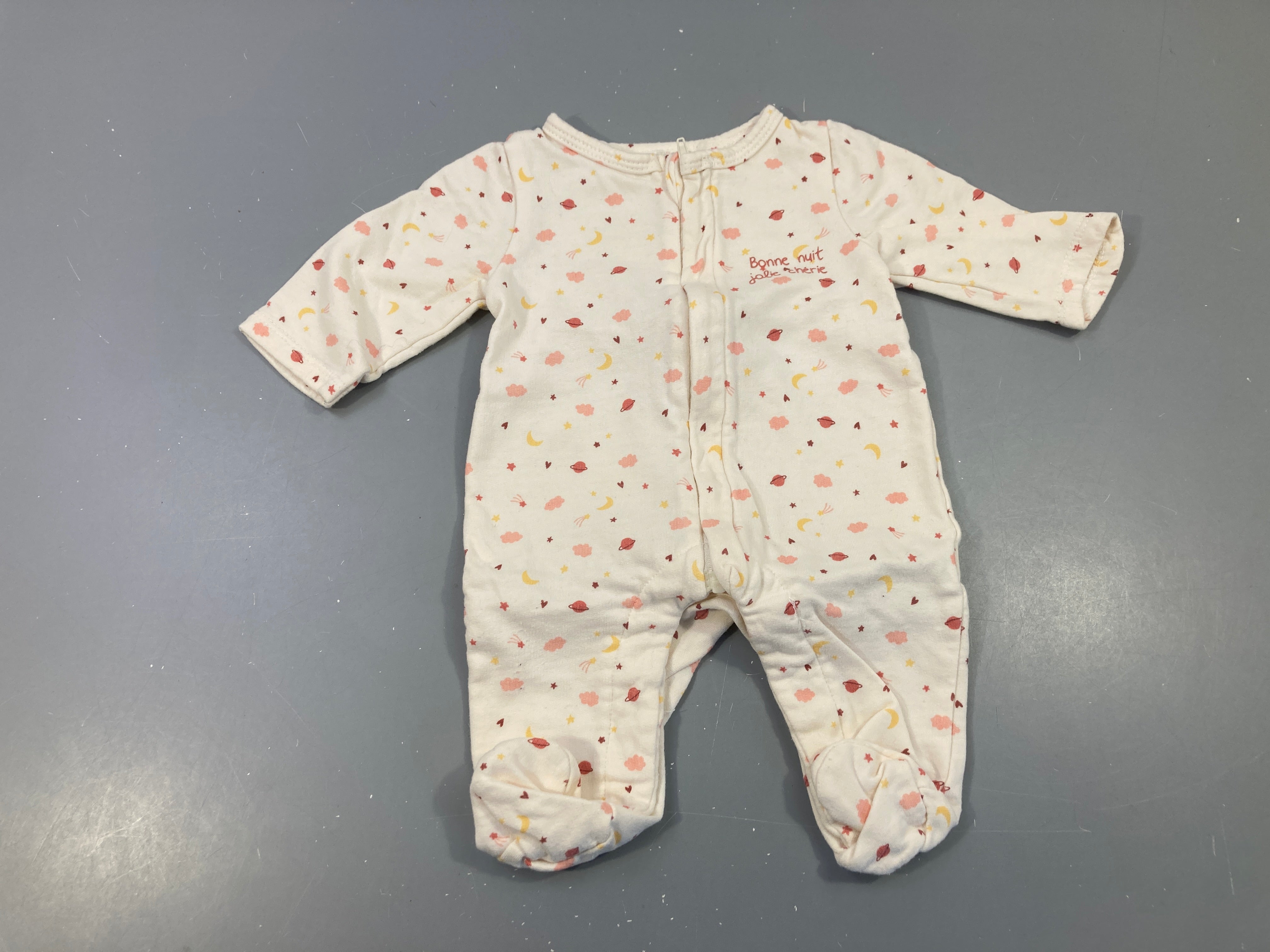 Pyjama jersey écru motifs bonne nuit jolie chérie