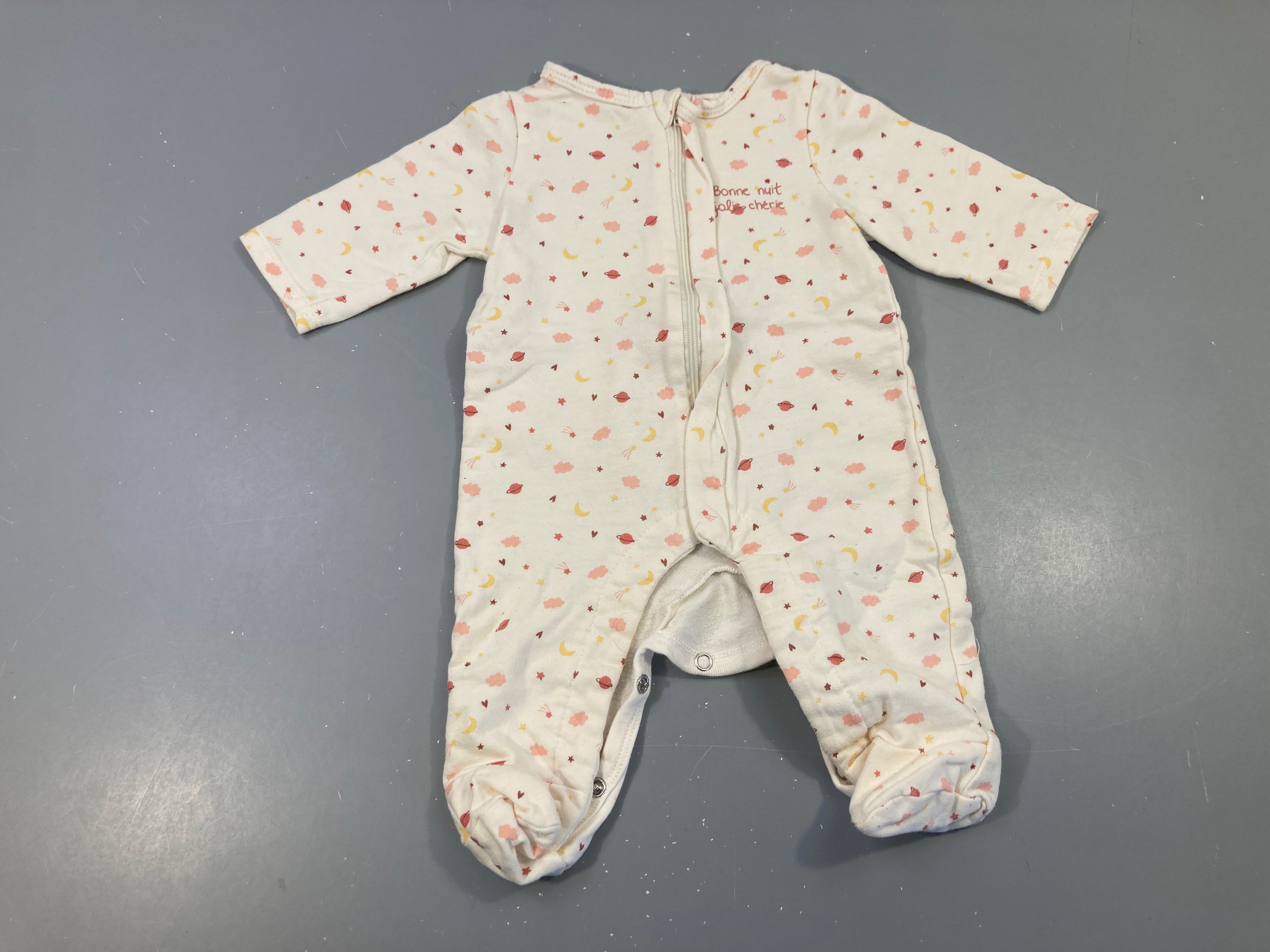 Pyjama jersey écru motifs bonne nuit jolie chérie