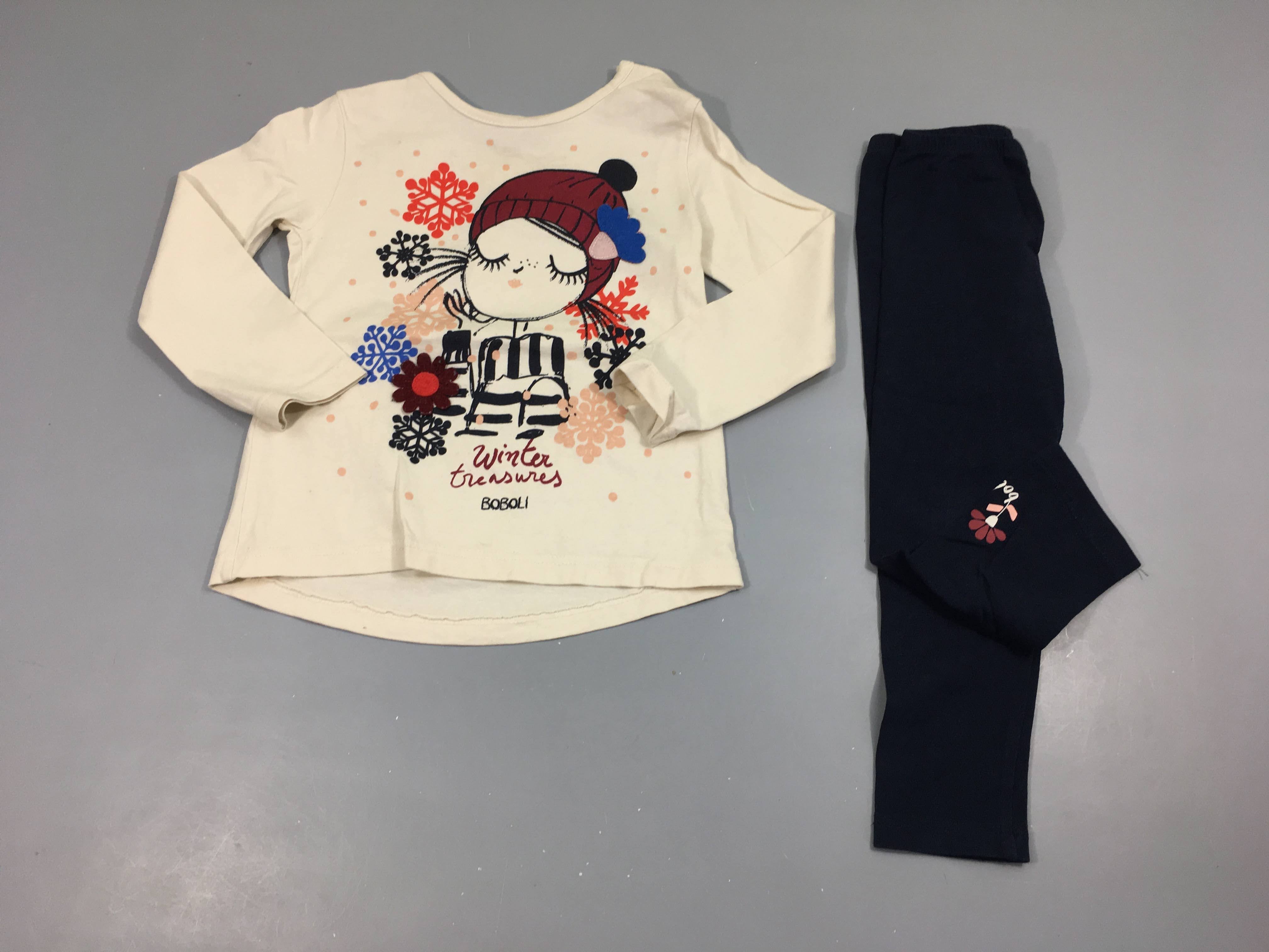 T-shirt m.l écru fille bonnet +Legging bleu foncé