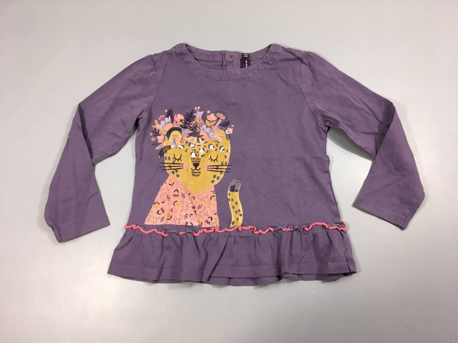 T-shirt m.l mauve fleuri chat, moins cher chez Petit Kiwi