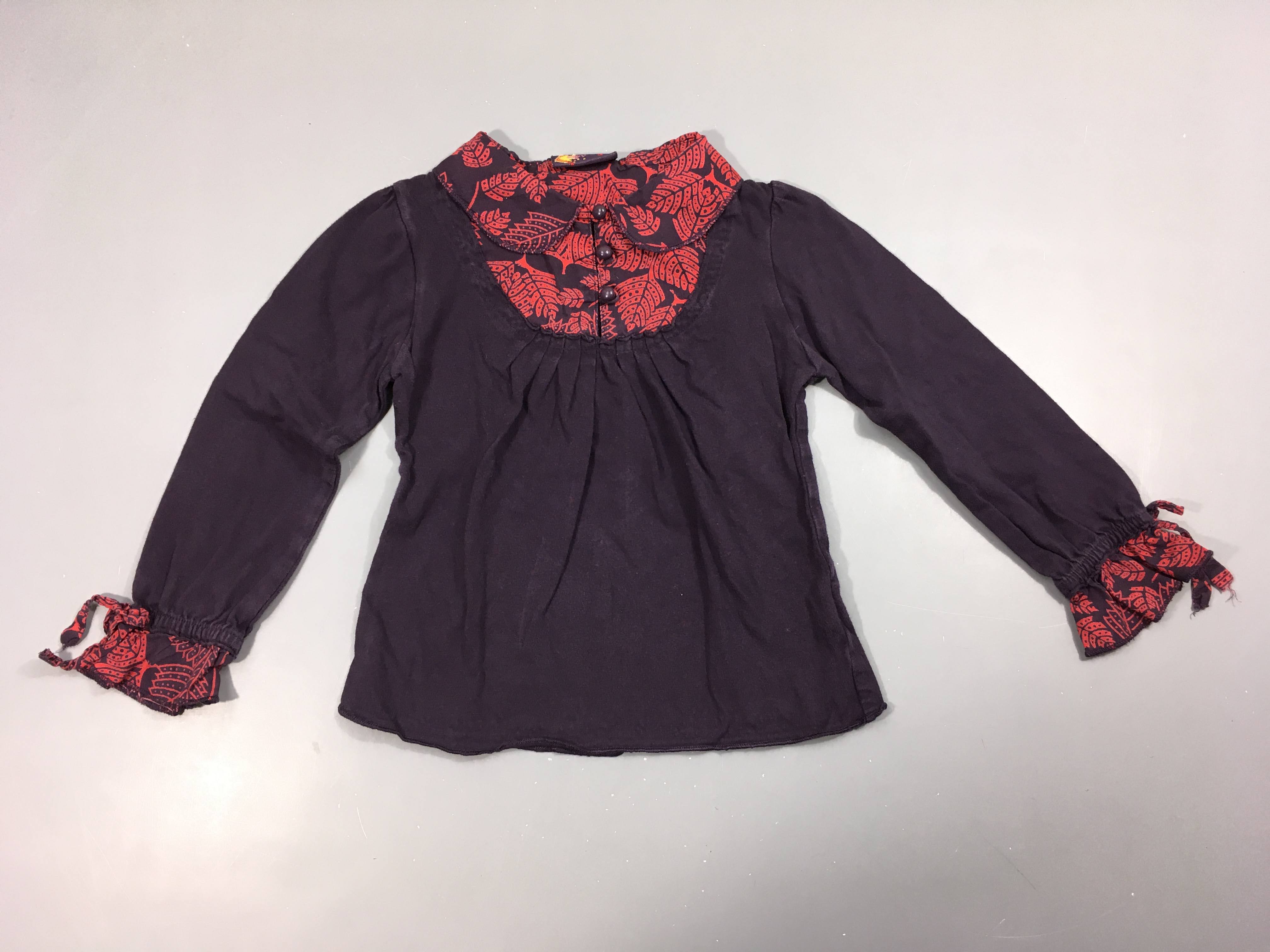 T-shirt m.l auberginecol fleuri rouge