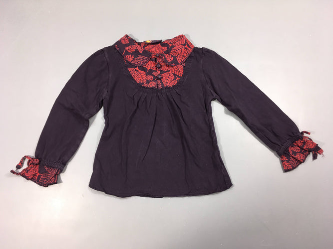 T-shirt m.l auberginecol fleuri rouge, moins cher chez Petit Kiwi