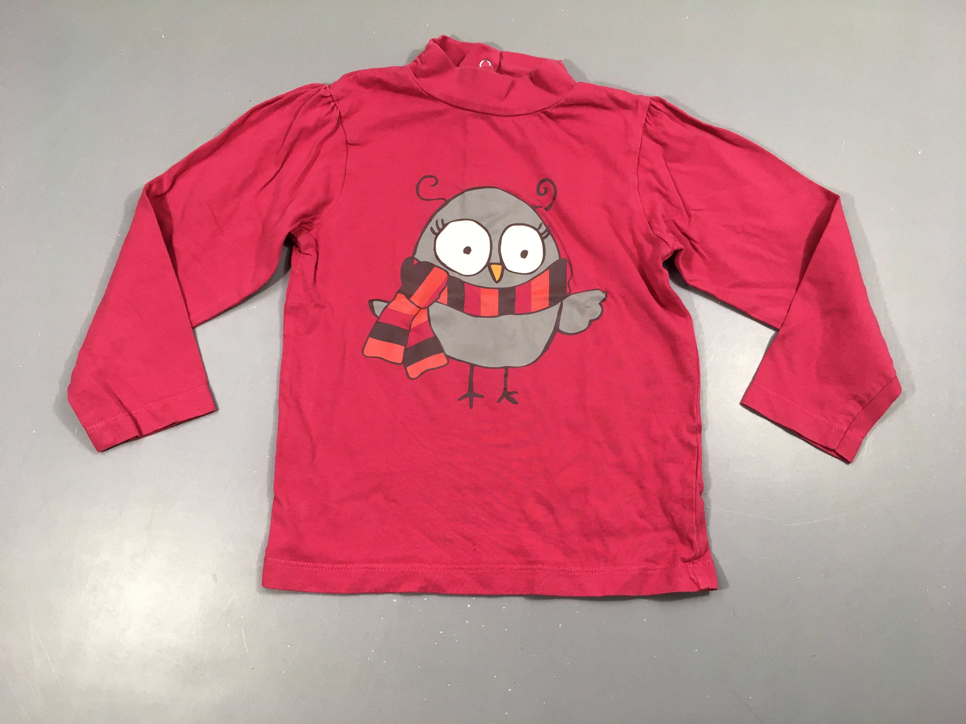 T-shirt m.l rose col montant hiboux