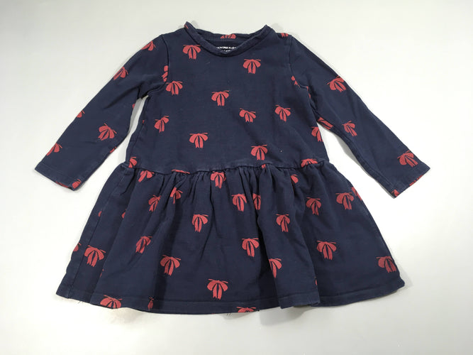 Robe ml molleton bleu foncé motifs noeuds rouges, moins cher chez Petit Kiwi