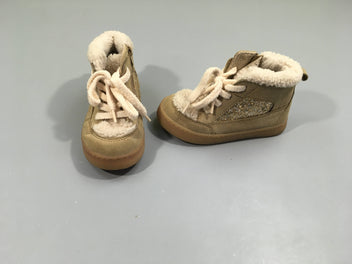 Bottines beige montantes-croute de cuir/teddy