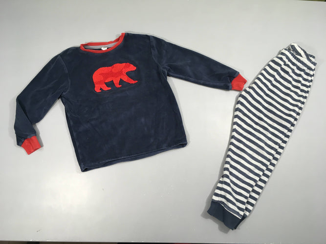 Pyjama 2pcs velours bleu foncé ours rouge, moins cher chez Petit Kiwi