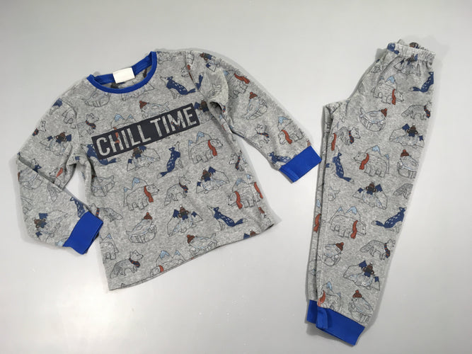 Pyjama 2pcs velours gris loups Chill Time, moins cher chez Petit Kiwi