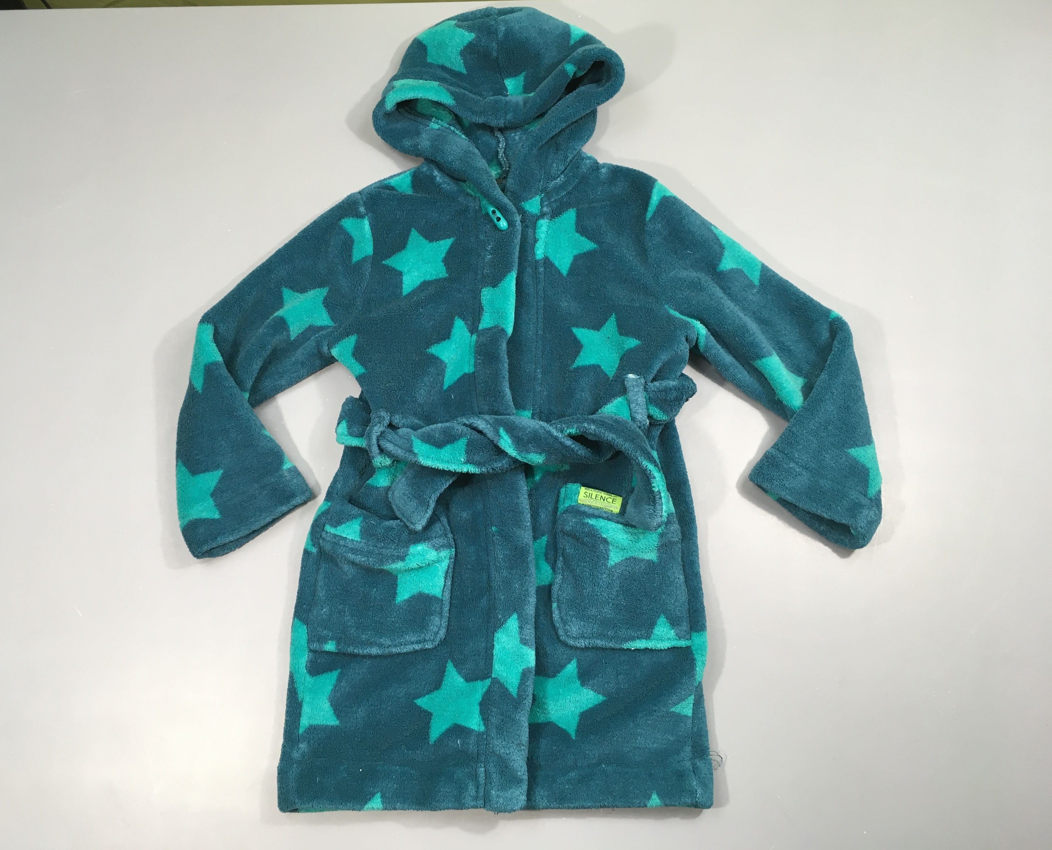 Peignoir bleu canard étoiles vertes