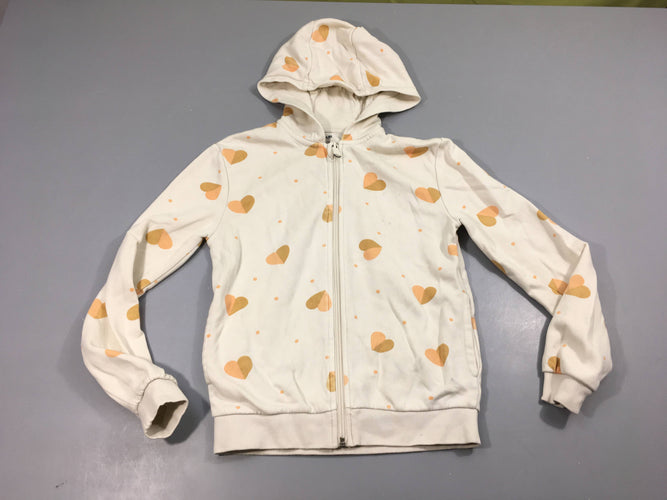 Sweat zippé à capuche blanc coeur brun-rose, moins cher chez Petit Kiwi