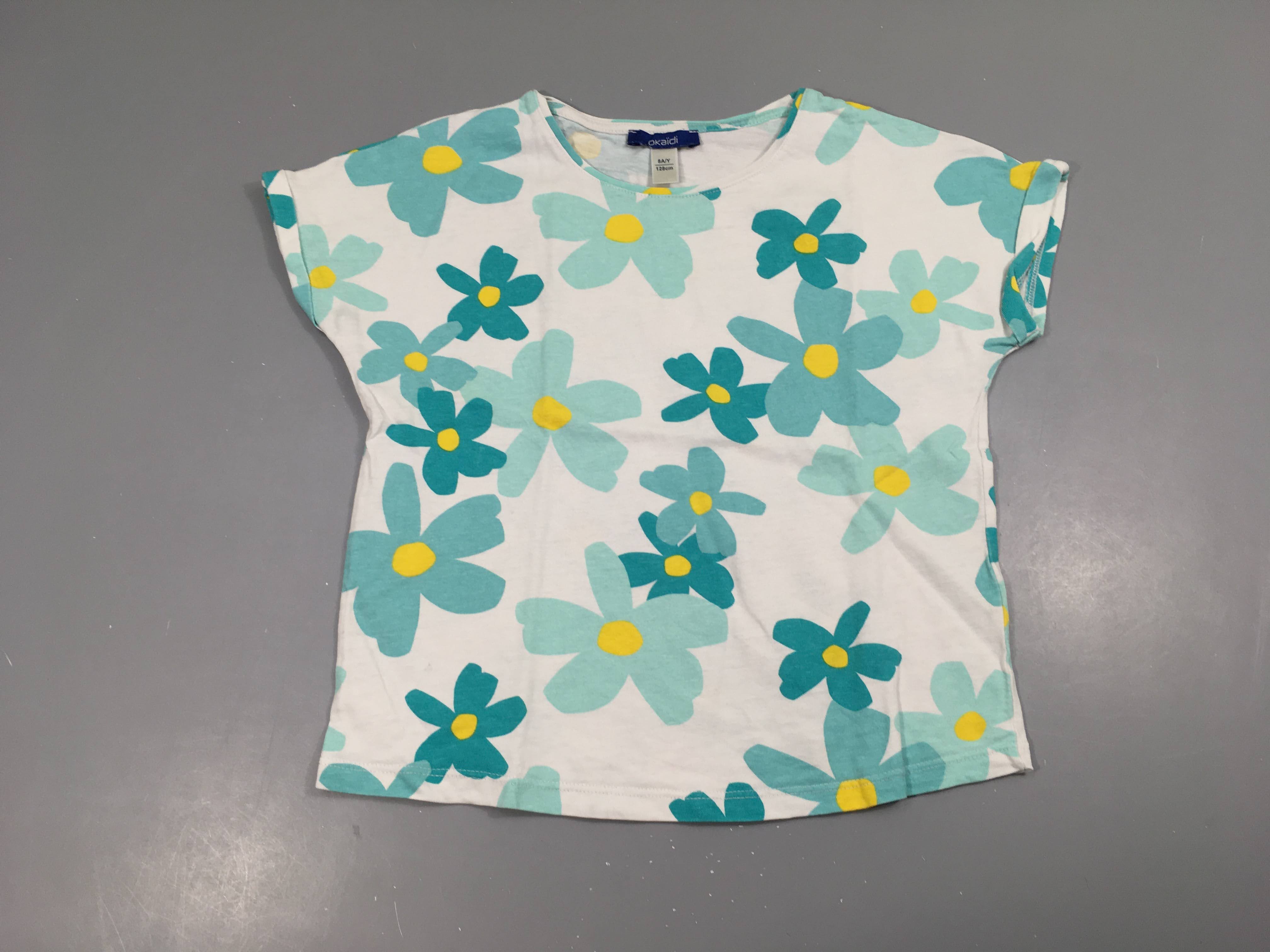 T-shirt m.c blanc fleuri bleu