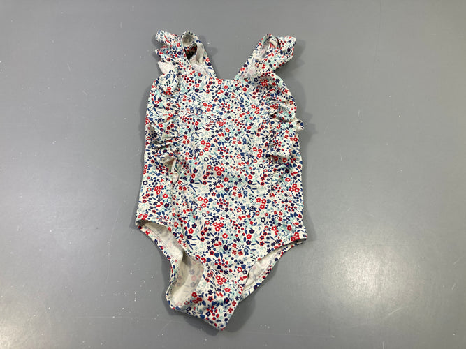 Maillot blanc fleurs bleu/rouge, moins cher chez Petit Kiwi