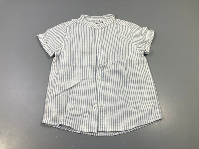Chemise m.c col mao rayures blanc/bleu, moins cher chez Petit Kiwi