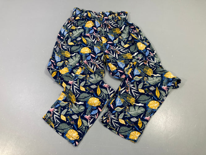 Pantalon fluide bleu foncé motifs végétaux, moins cher chez Petit Kiwi