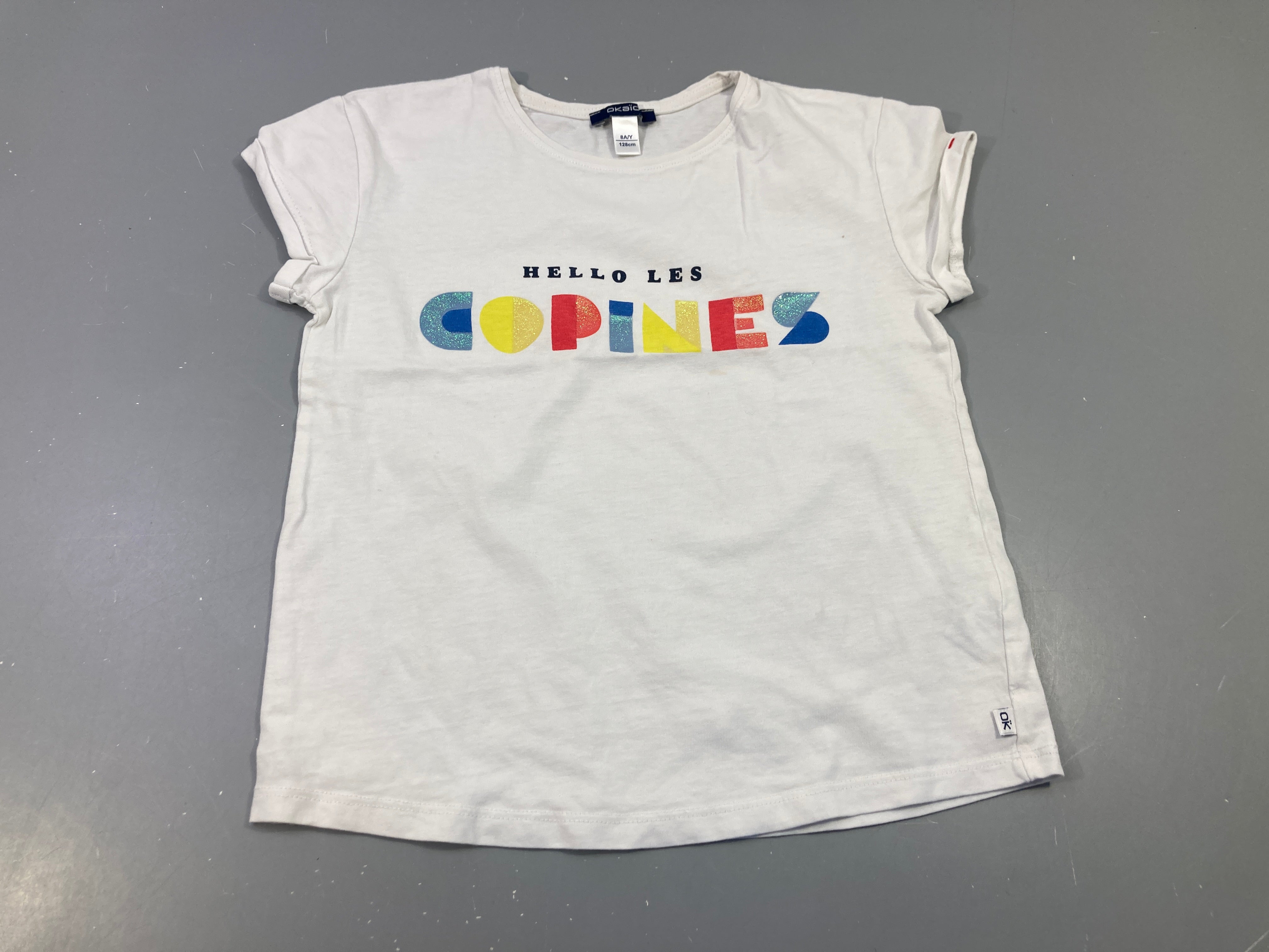 T-shirt m.c blanc, hello les copines