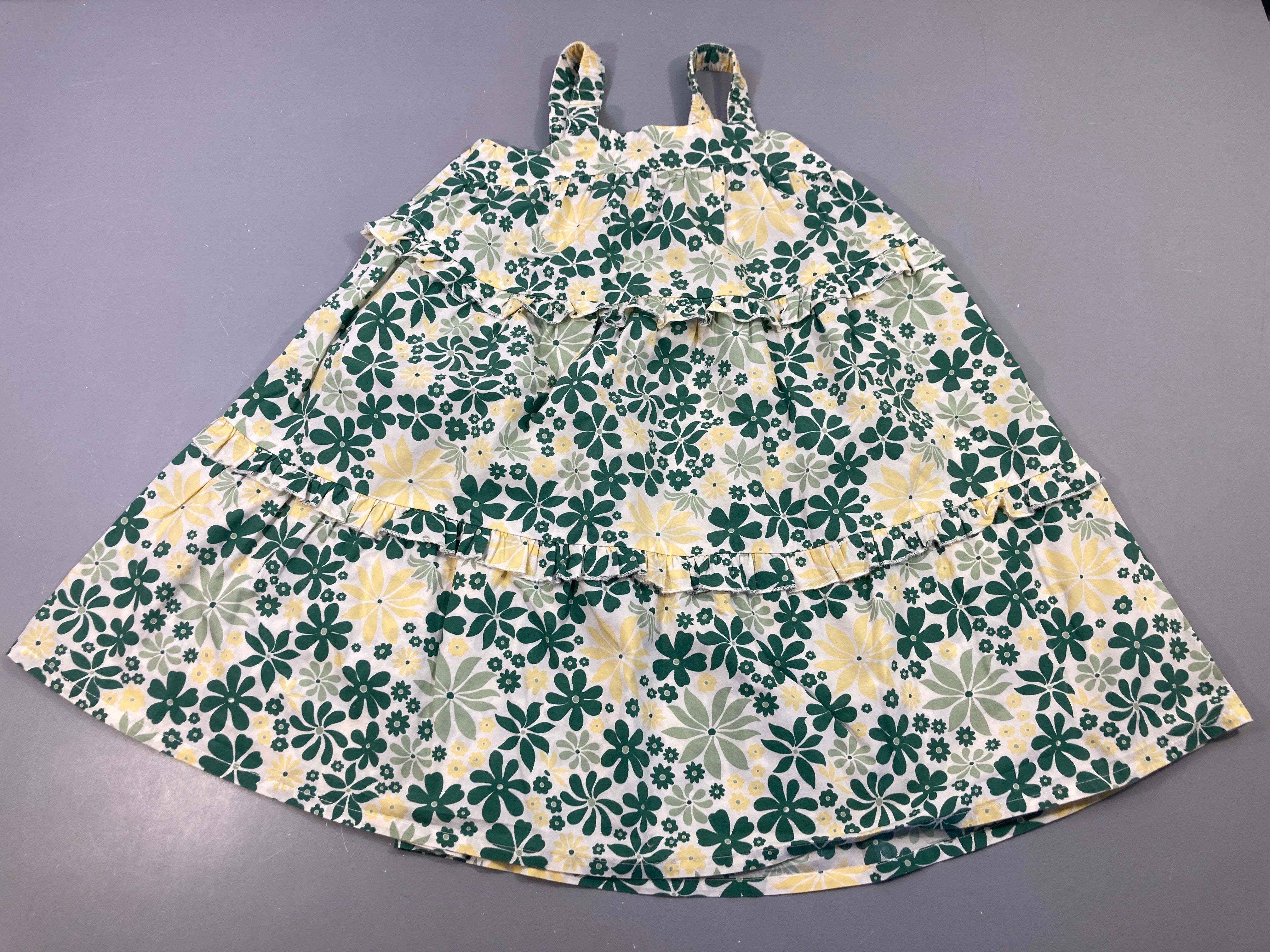 Robe fines bretelles coton fleuri vert/blanc/jaune