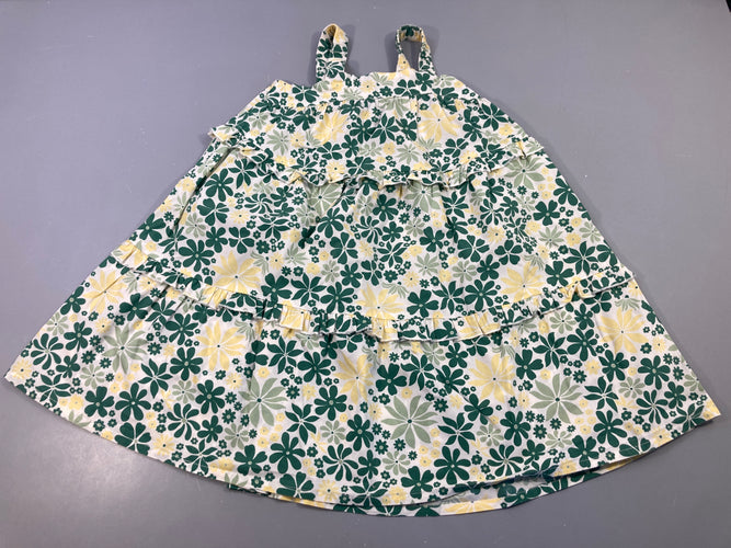 Robe fines bretelles coton fleuri vert/blanc/jaune, moins cher chez Petit Kiwi