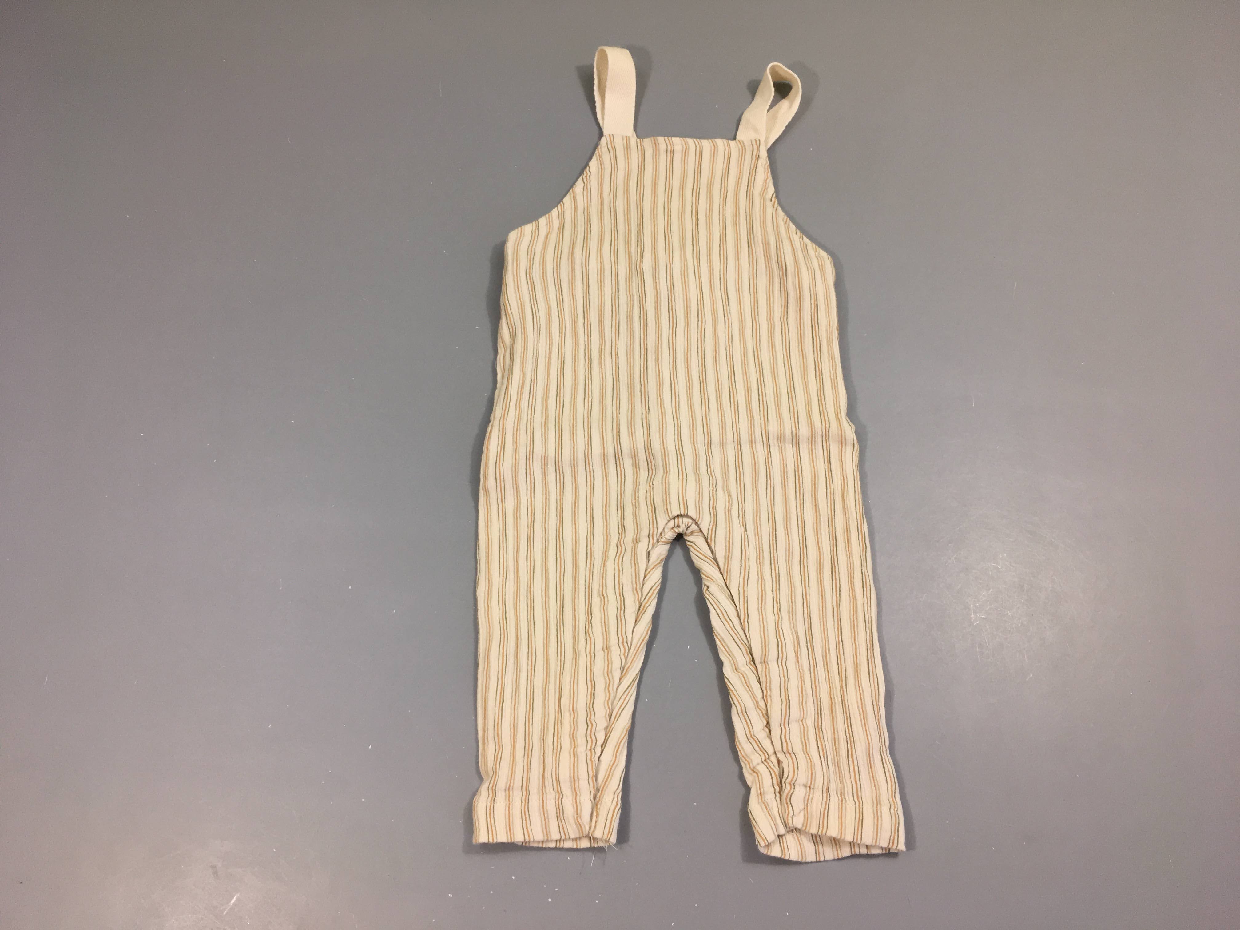 Salopette texturée écru ligné beige brun 100%coton bio