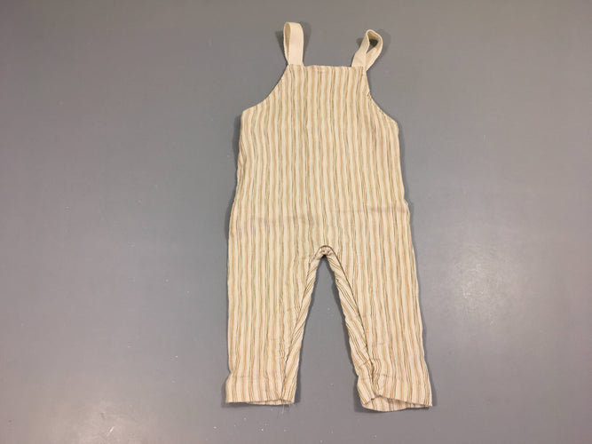 Salopette texturée écru ligné beige brun 100%coton bio, moins cher chez Petit Kiwi