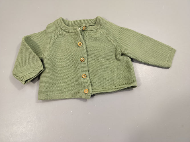Gilet en maille vert 100% coton, moins cher chez Petit Kiwi