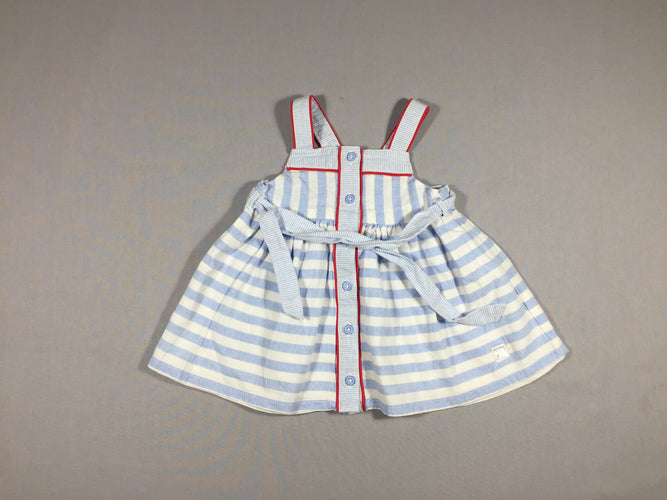 Robe à bretelles lignée blanc/bleu clair, moins cher chez Petit Kiwi