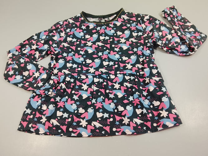 Blouse ml bleue motifs rose, bleu, blanc, moins cher chez Petit Kiwi