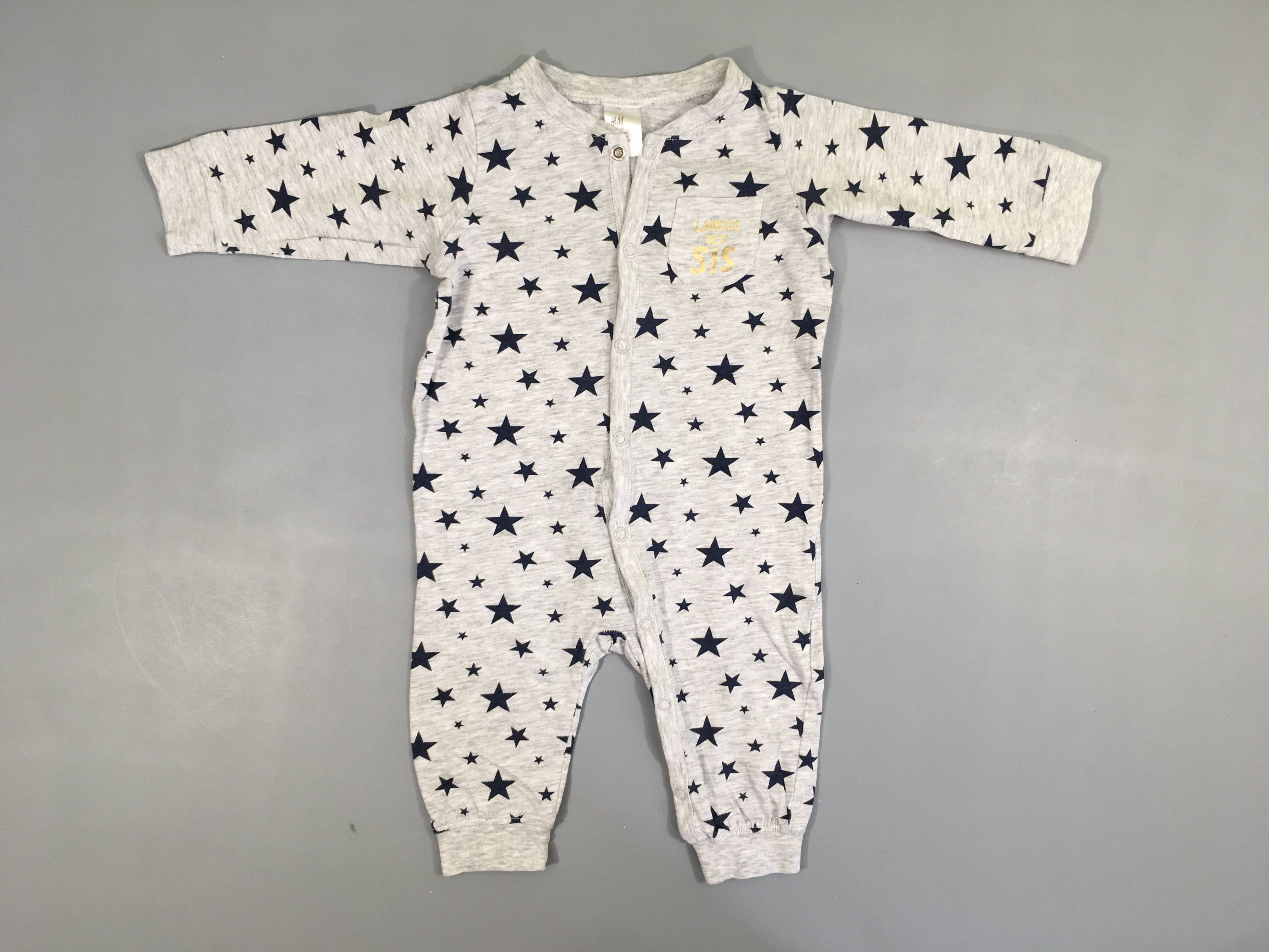 Pyjama jersey sans pied gris chiné étoiles