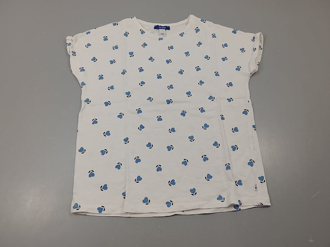 T-shirt m.c blanc fleurs coeurs bleus, moins cher chez Petit Kiwi