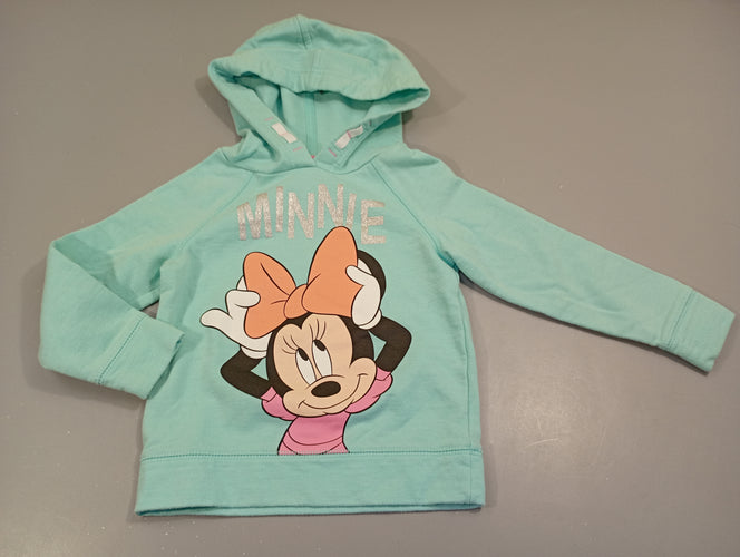 Sweat à capuche bleu Minnie, légèrement bouloché, moins cher chez Petit Kiwi