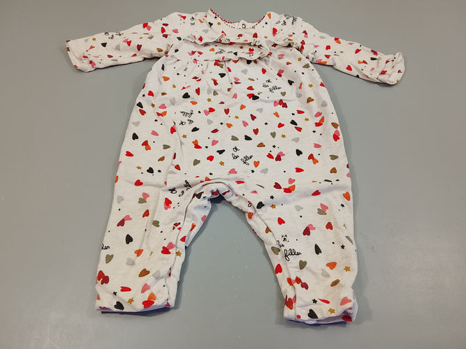 Pyjama jersey gris clair flammé , motifs coeurs "oh les filles", moins cher chez Petit Kiwi