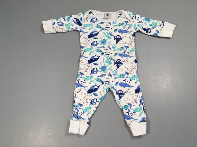 Combinaison jersey blanc bleu poissons, moins cher chez Petit Kiwi