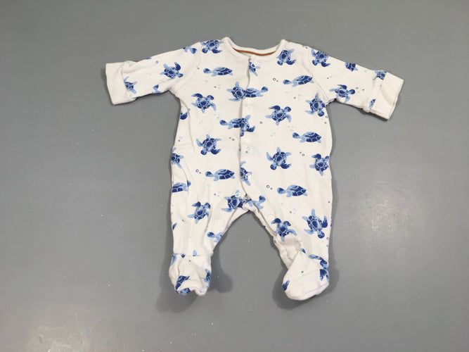 Pyjama jersey blanc tortues bleues légèrement bouloché, moins cher chez Petit Kiwi