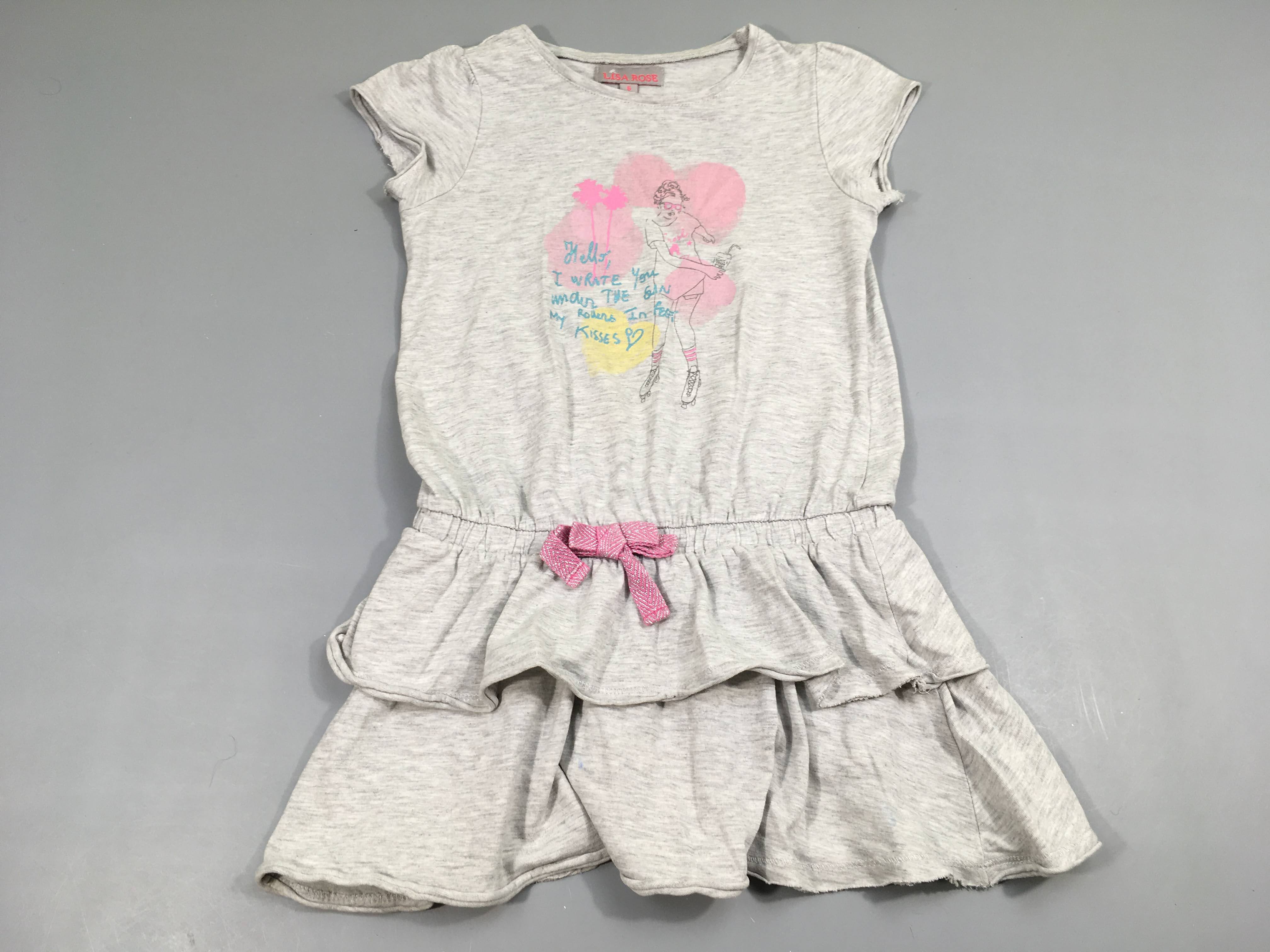 Robe m.c jersey gris chiné volants fille