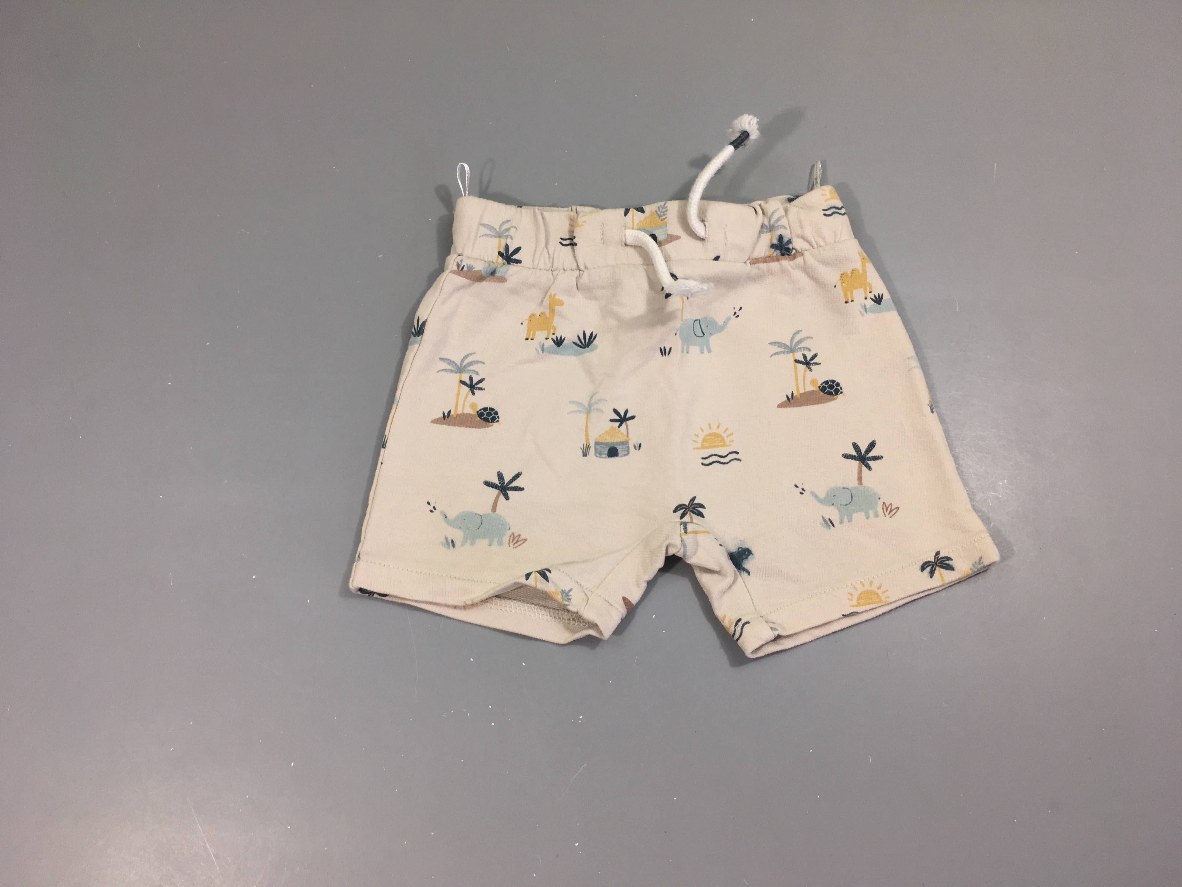 Short molleton beige éléphants-girafes