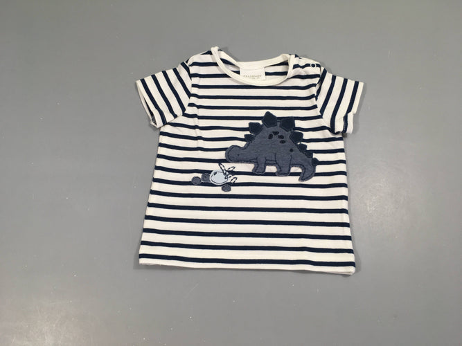 T-shirt m.c blanc rayé bleu dino, moins cher chez Petit Kiwi