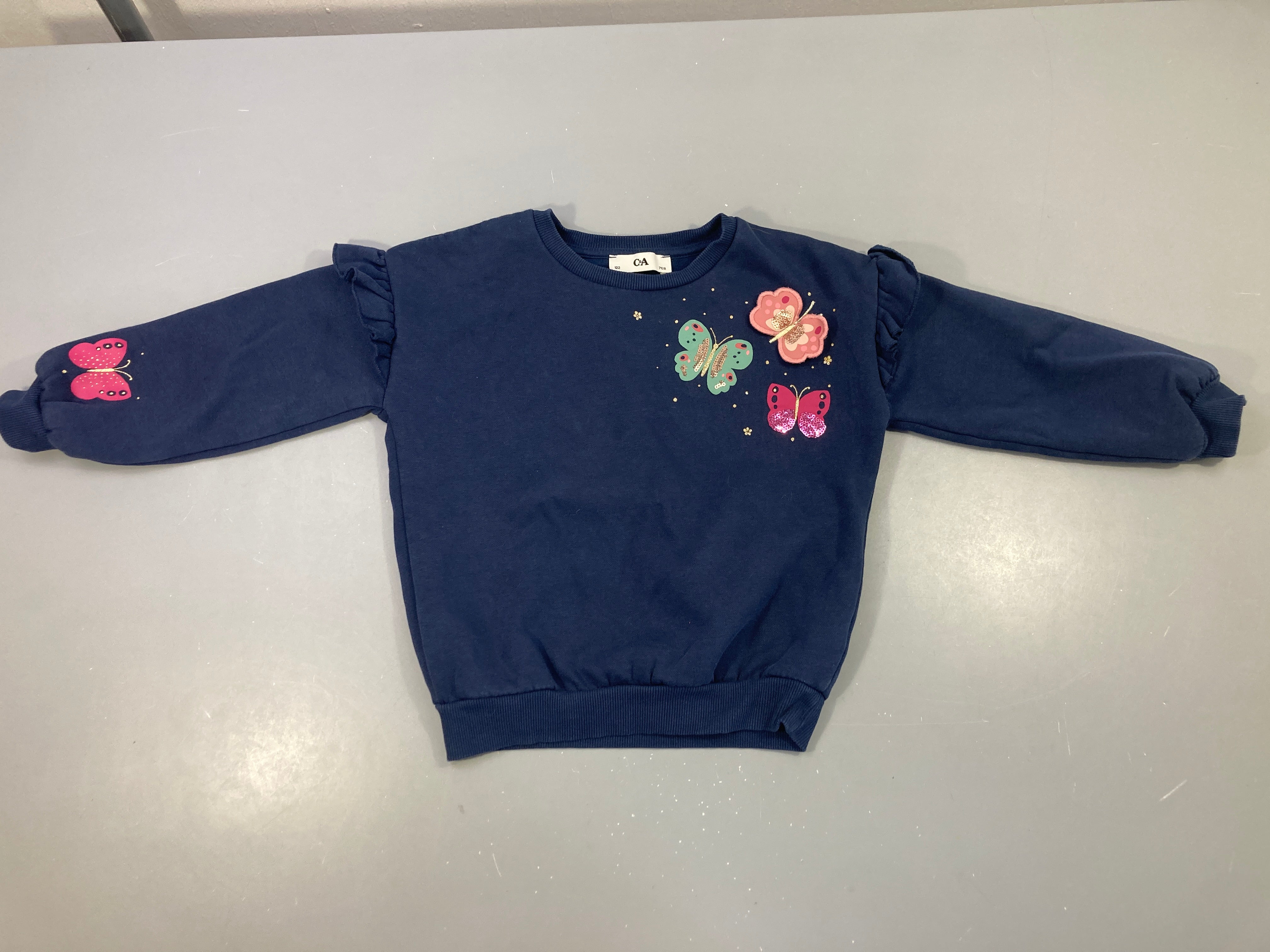 Sweat bleu foncé Papillons sequins froufrous