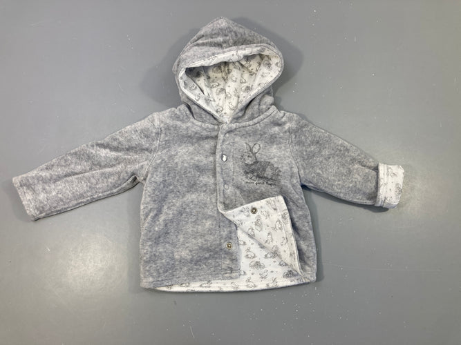 Gilet velours gris à capuche doublé jersey lapin, moins cher chez Petit Kiwi