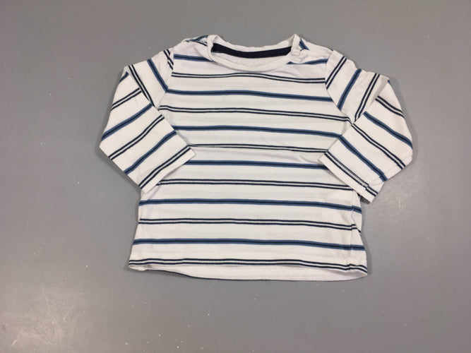 T-shirt m.l blanc rayé bleu, moins cher chez Petit Kiwi