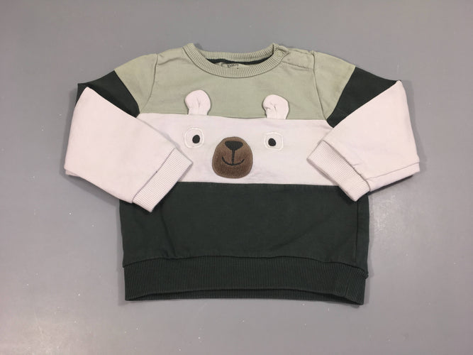Sweat vert-blanc ours, moins cher chez Petit Kiwi