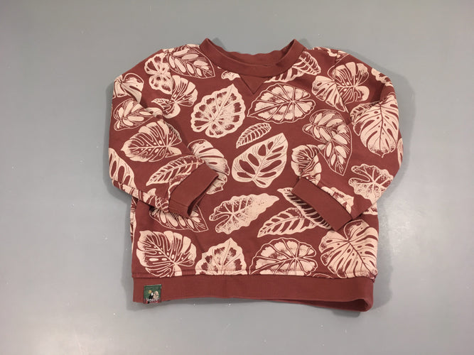 Sweat bordeau clair feuillage blanc, moins cher chez Petit Kiwi